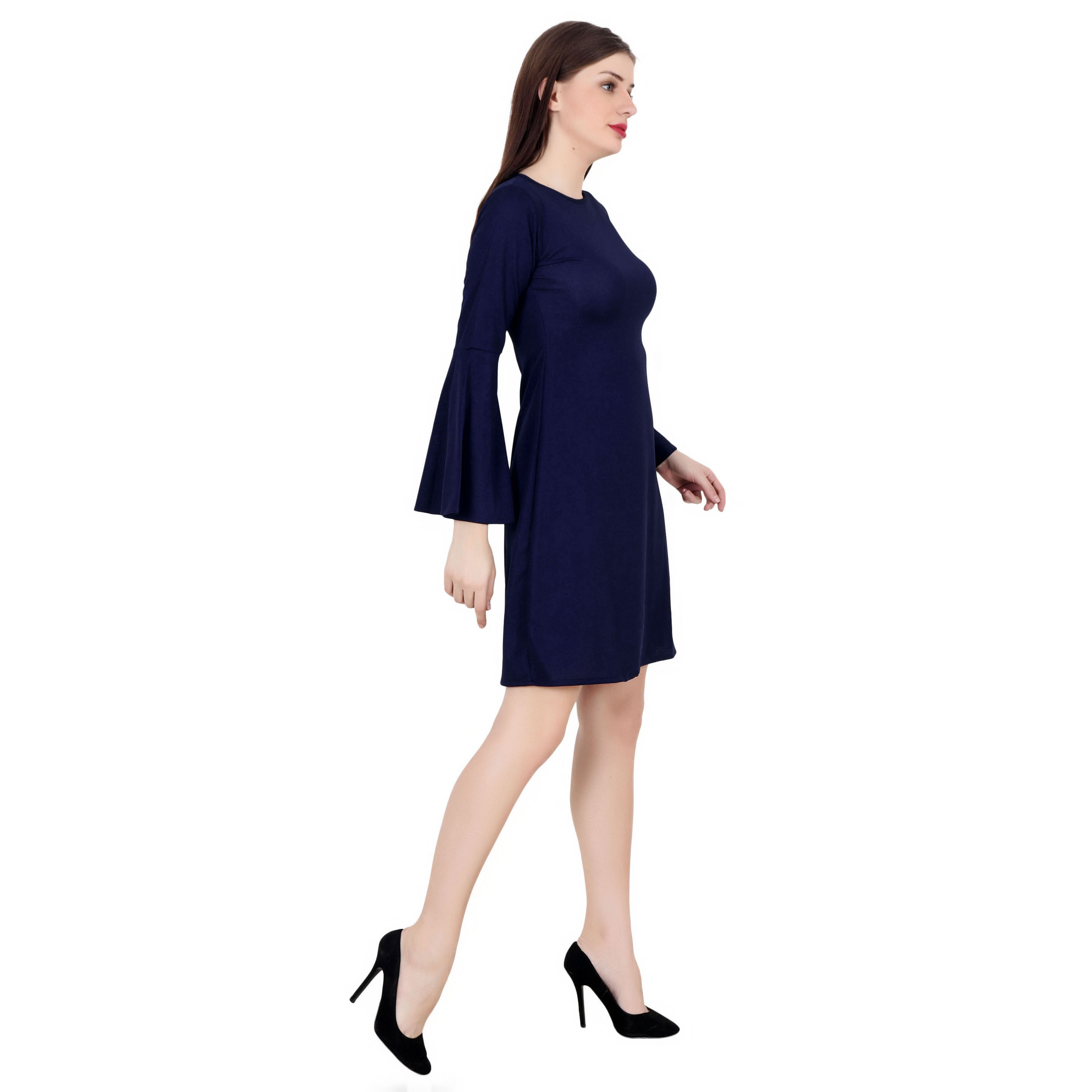 NAVY BELL SLEEVE FLARED MIDI